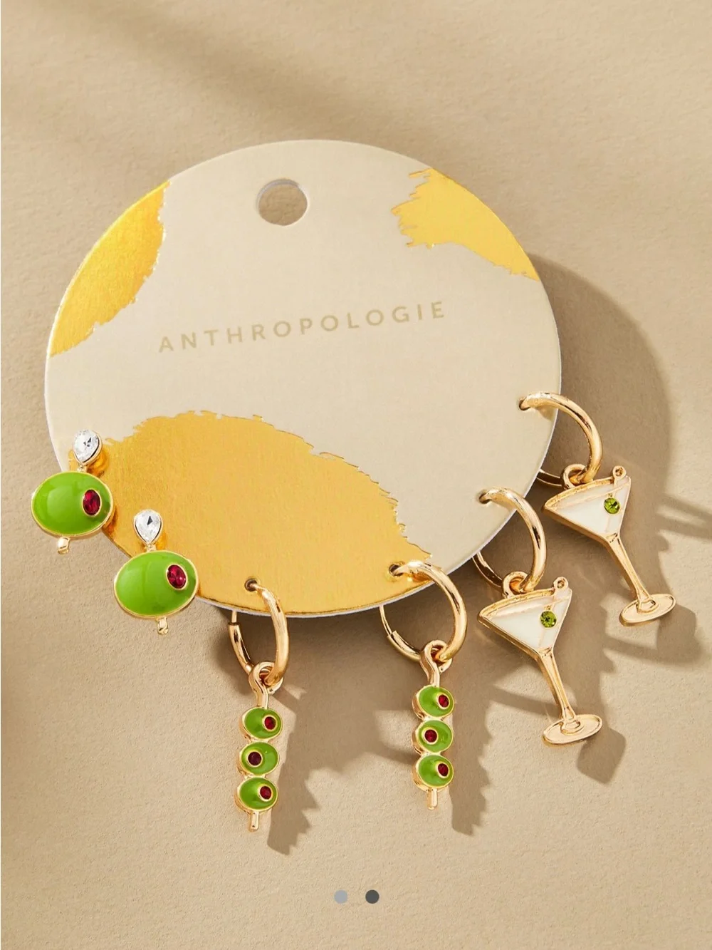 New! Anthropologie Gold Olive Martini Earrings Set NWT